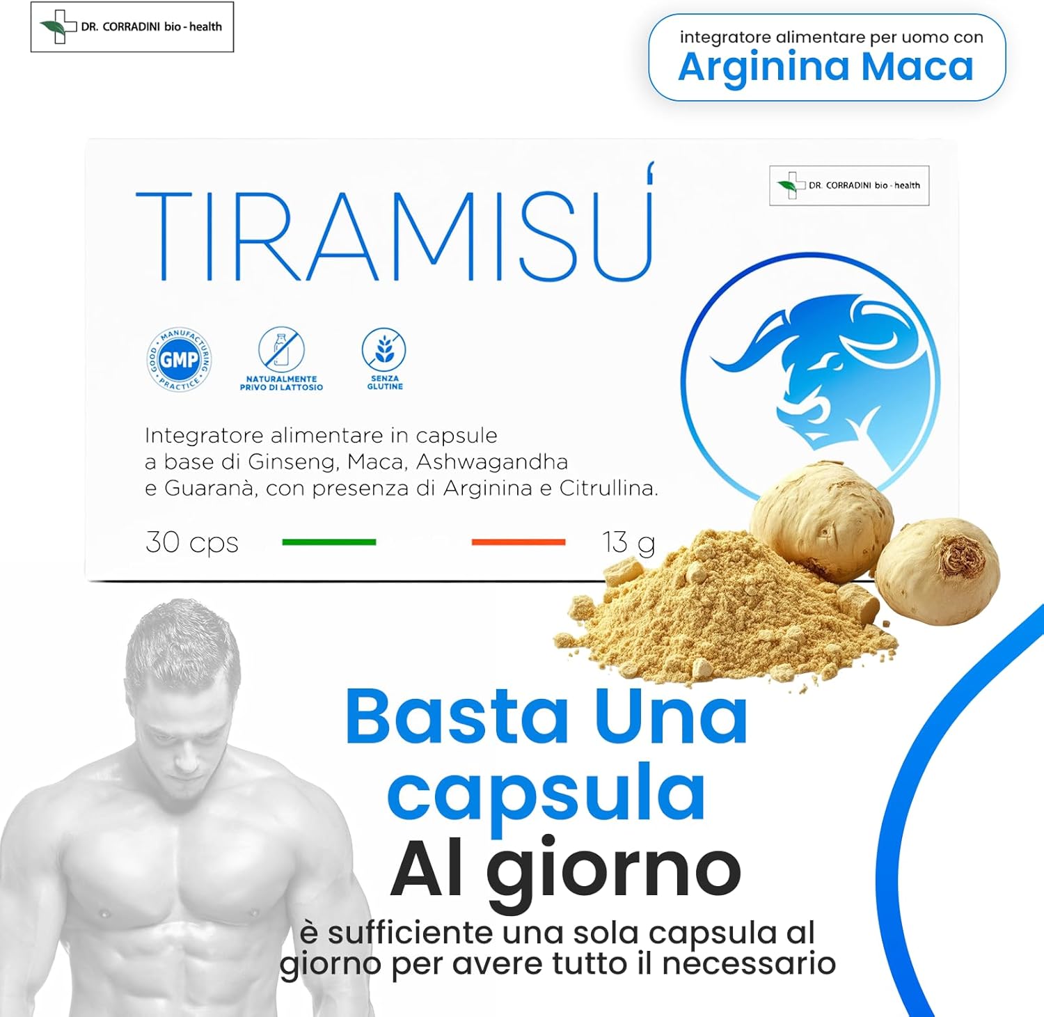 Dr. Corradini Tiramisù Integratore Uomo per Vigore con Maca Peruviana - Made in Italy, 30 Giorni di Fornitura