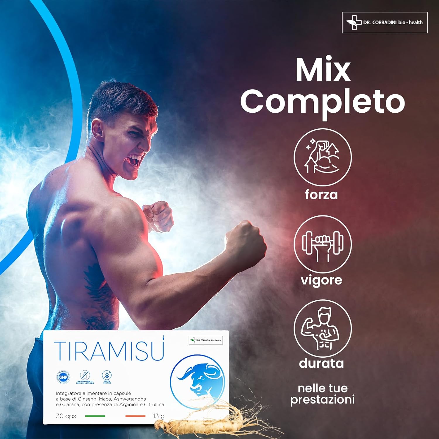 Dr. Corradini Tiramisù Integratore Uomo per Vigore con Maca Peruviana - Made in Italy, 30 Giorni di Fornitura